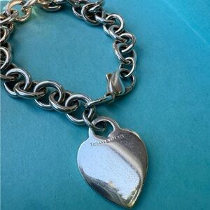 Tiffany & Co. Heavy Chain Silver Heart Charm Bracelet